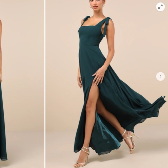 LULU's Prom Wedding Bridesmaid Flowy Romantic Sexy Chic Emerald Maxi Dress - Picture 1 of 5